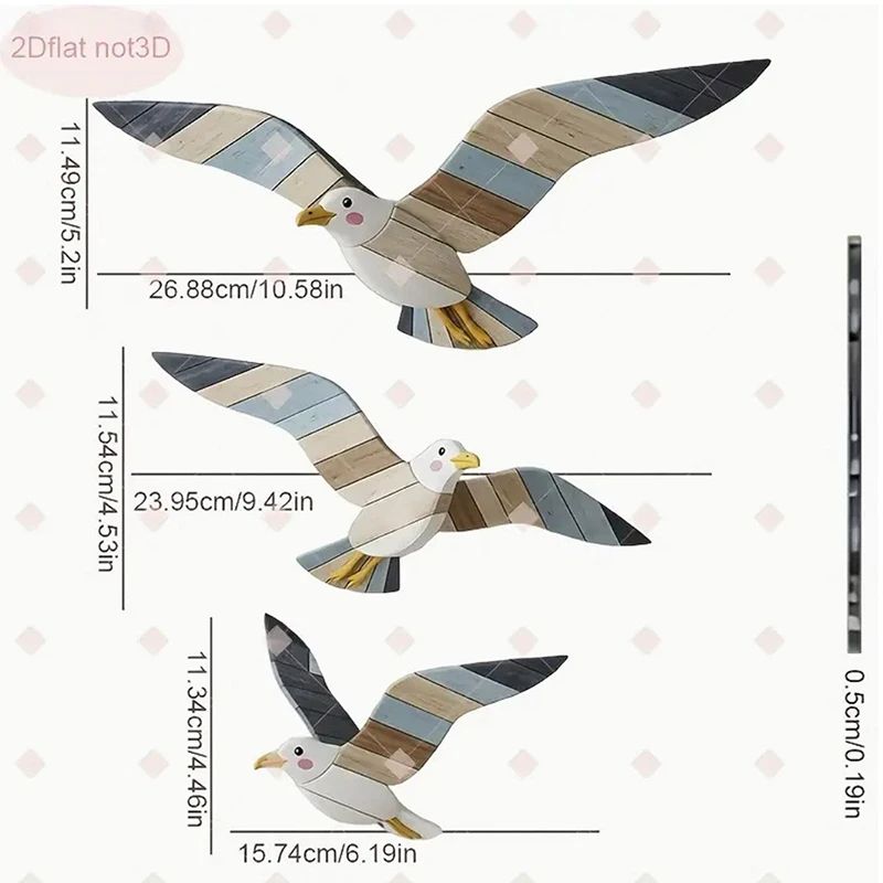 Coastal Breeze Wooden Seagull Wall Decor Retro Bird Ornament For Living Room Office Styling 7