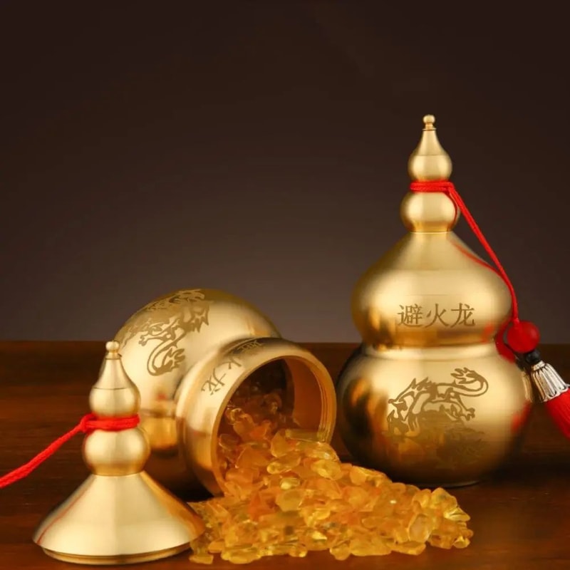Golden Fortune Wu Lou Gourd Statue Feng Shui Brass Lucky Charm For Wealth Health Protection 5