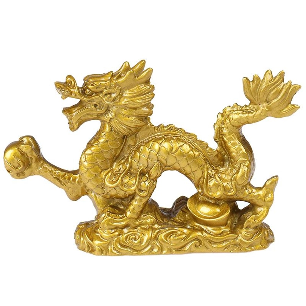 Imperial Fortune Golden Dragon Statue Chinese Zodiac Lucky Resin Figurine For Wealth Protection 2