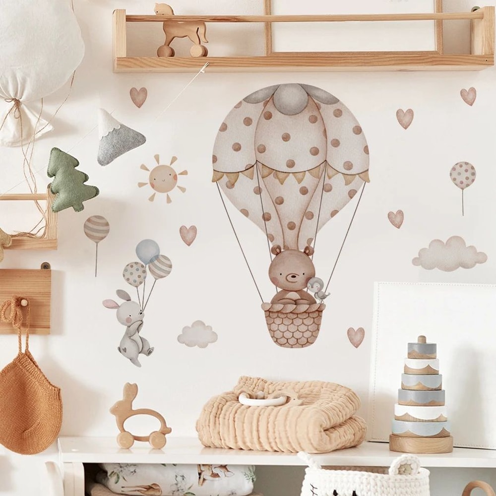 Dream Sky Balloon Animal Wall Stickers Cute Cartoon Nursery Decals For Kids Room Decor 0