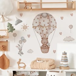 dream sky balloon animal wall stickers – cute cartoon nursery decals for kids room decor