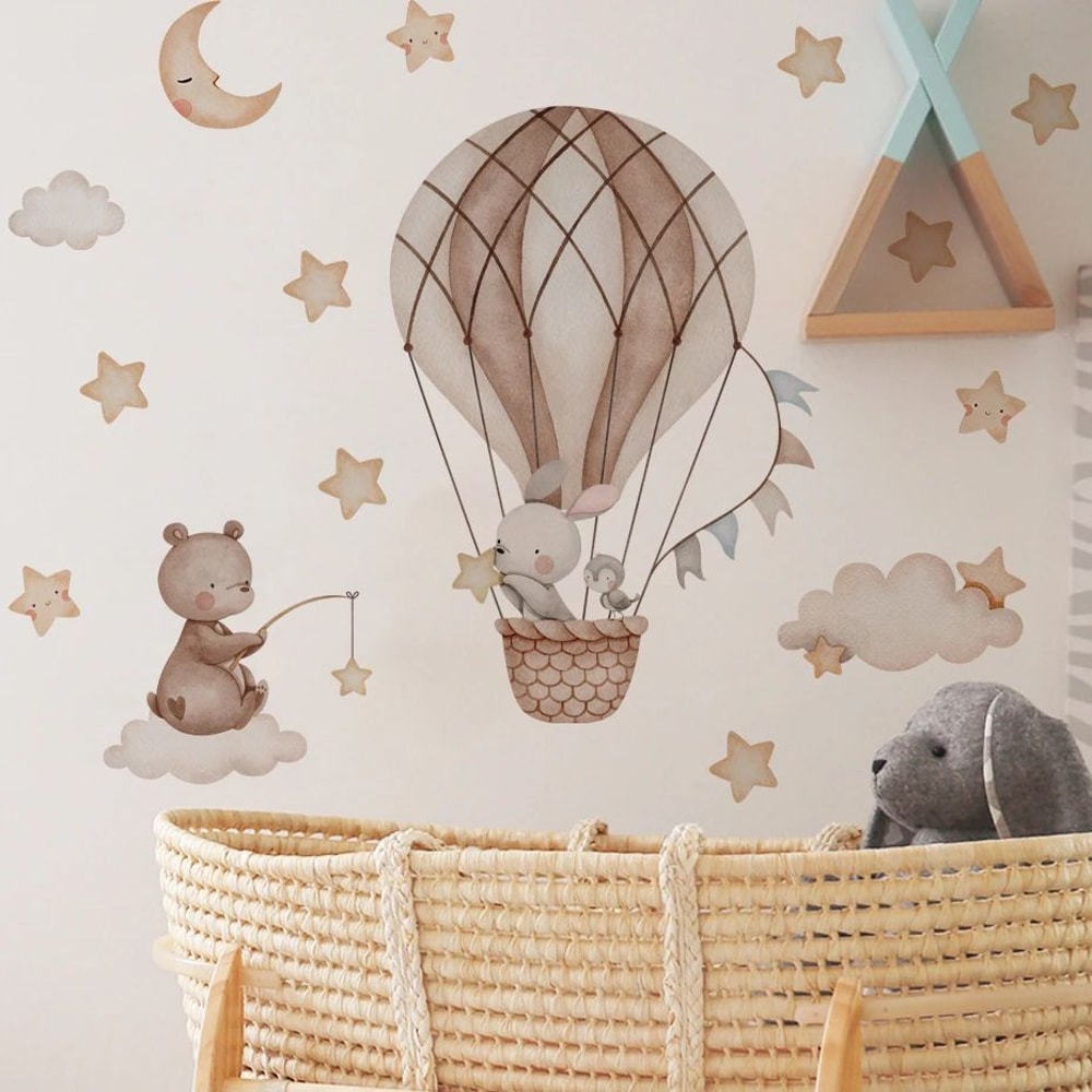 Dream Sky Balloon Animal Wall Stickers Cute Cartoon Nursery Decals For Kids Room Decor 1