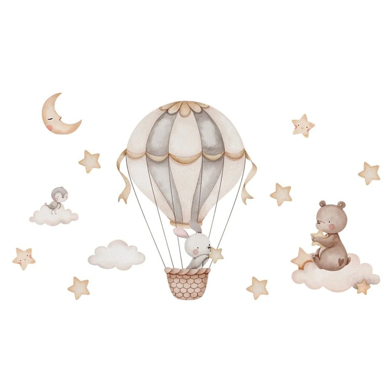 Dream Sky Balloon Animal Wall Stickers Cute Cartoon Nursery Decals For Kids Room Decor 3