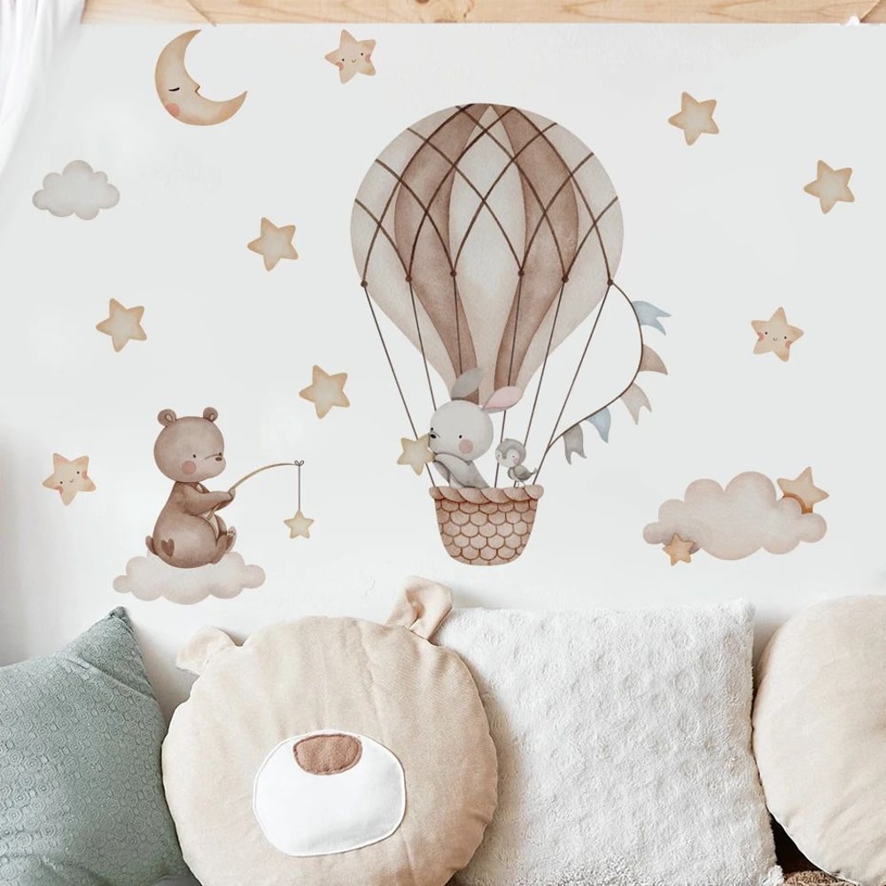 Dream Sky Balloon Animal Wall Stickers Cute Cartoon Nursery Decals For Kids Room Decor 5