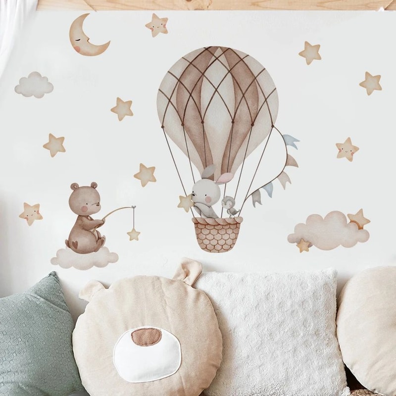 Dream Sky Balloon Animal Wall Stickers Cute Cartoon Nursery Decals For Kids Room Decor 5