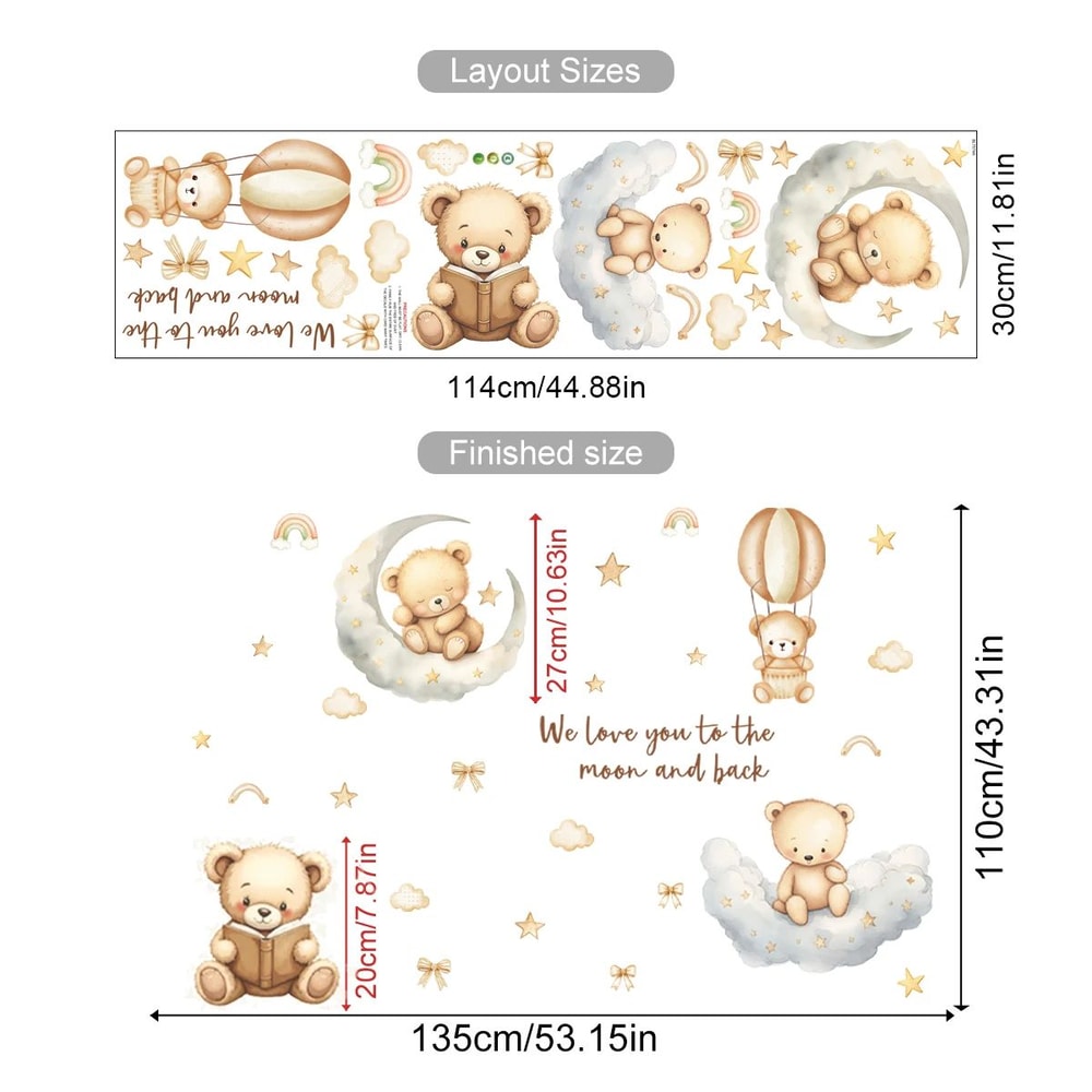Dream Sky Balloon Animal Wall Stickers Cute Cartoon Nursery Decals For Kids Room Decor 21
