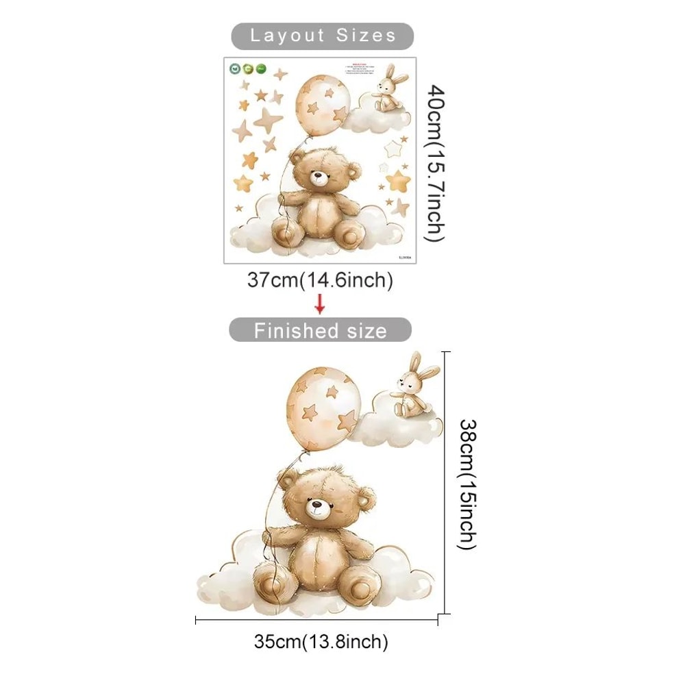 Dream Sky Balloon Animal Wall Stickers Cute Cartoon Nursery Decals For Kids Room Decor 22