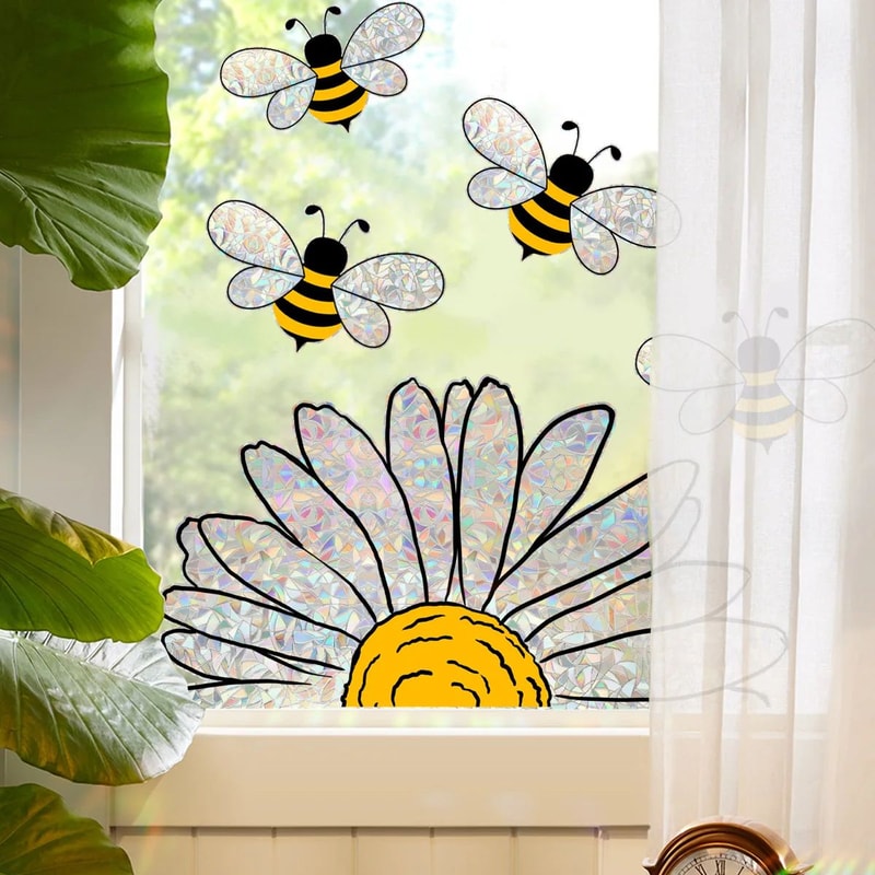 SunGlow Bee Sunflower Window Sticker Rainbow Static Cling Glass Decor For Bright Home Styling 2