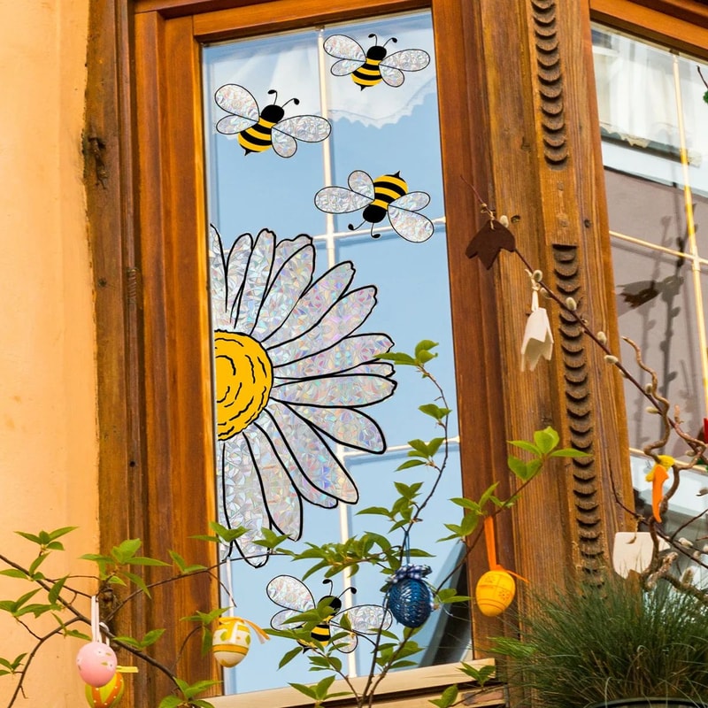 SunGlow Bee Sunflower Window Sticker Rainbow Static Cling Glass Decor For Bright Home Styling 3
