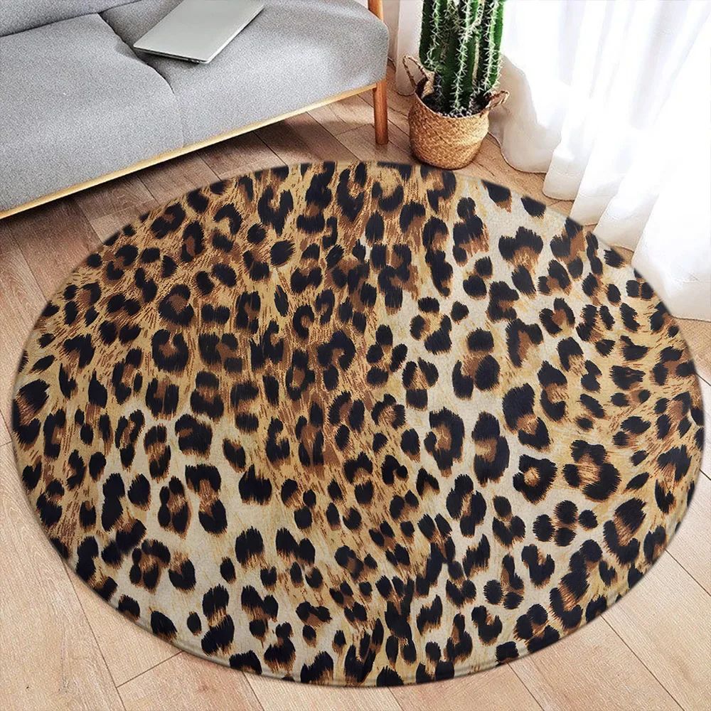 Chic Safari Leopard Print Round Rug Soft Flannel Animal Pattern Carpet For Stylish Home Decor 6