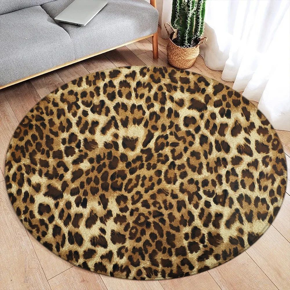 Chic Safari Leopard Print Round Rug Soft Flannel Animal Pattern Carpet For Stylish Home Decor 15