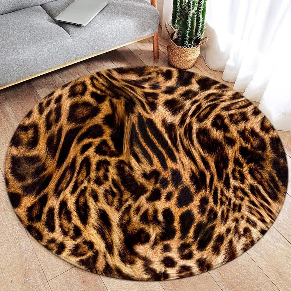 Chic Safari Leopard Print Round Rug Soft Flannel Animal Pattern Carpet For Stylish Home Decor 16