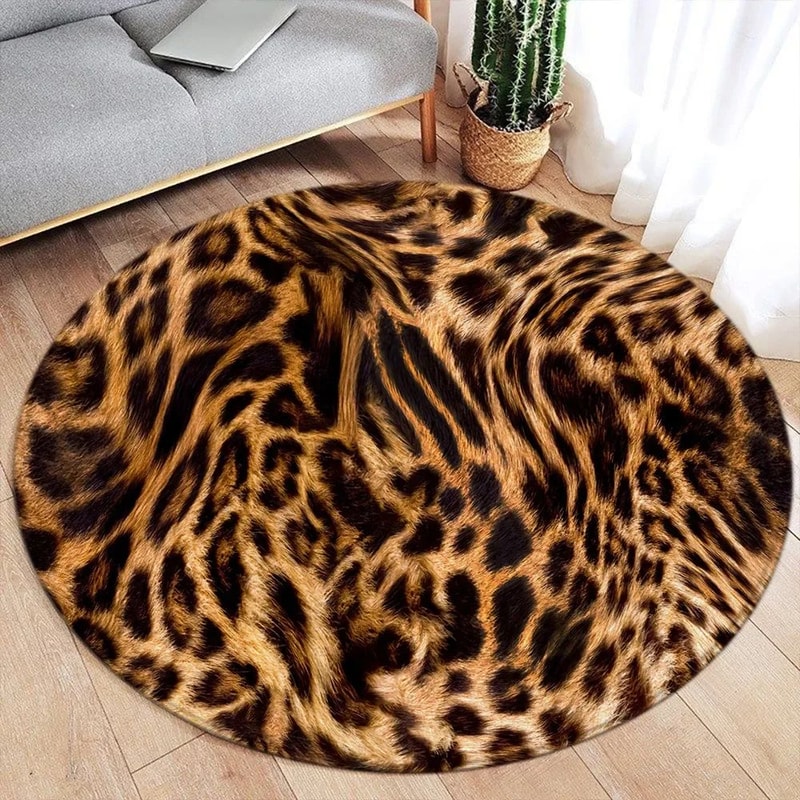 Chic Safari Leopard Print Round Rug Soft Flannel Animal Pattern Carpet For Stylish Home Decor 16