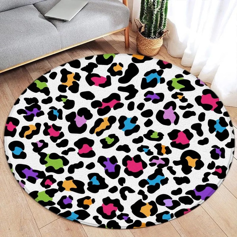 Chic Safari Leopard Print Round Rug Soft Flannel Animal Pattern Carpet For Stylish Home Decor 8