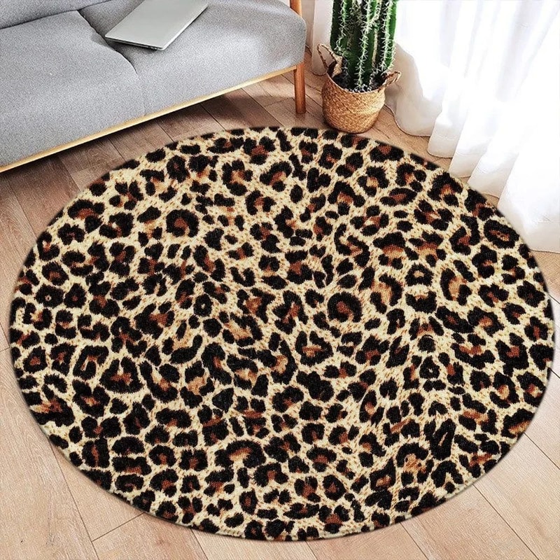 Chic Safari Leopard Print Round Rug Soft Flannel Animal Pattern Carpet For Stylish Home Decor 13