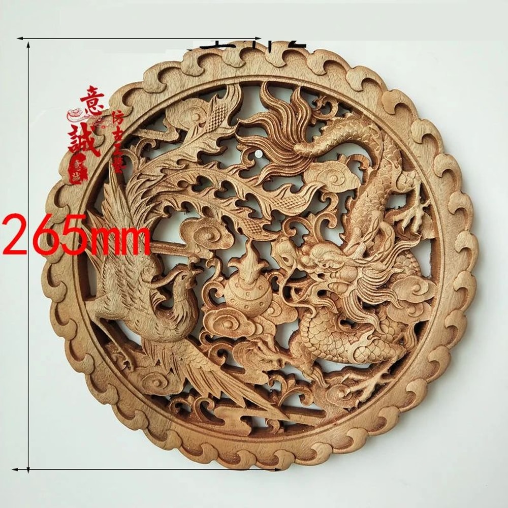 HandCarved Camphor Wood Dragon Phoenix Wall Art 3D Traditional Chinese Decorative Panel With Natu 1