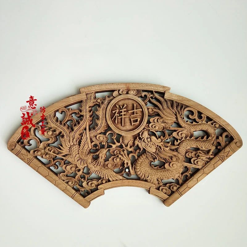 HandCarved Camphor Wood Dragon Phoenix Wall Art 3D Traditional Chinese Decorative Panel With Natu 3