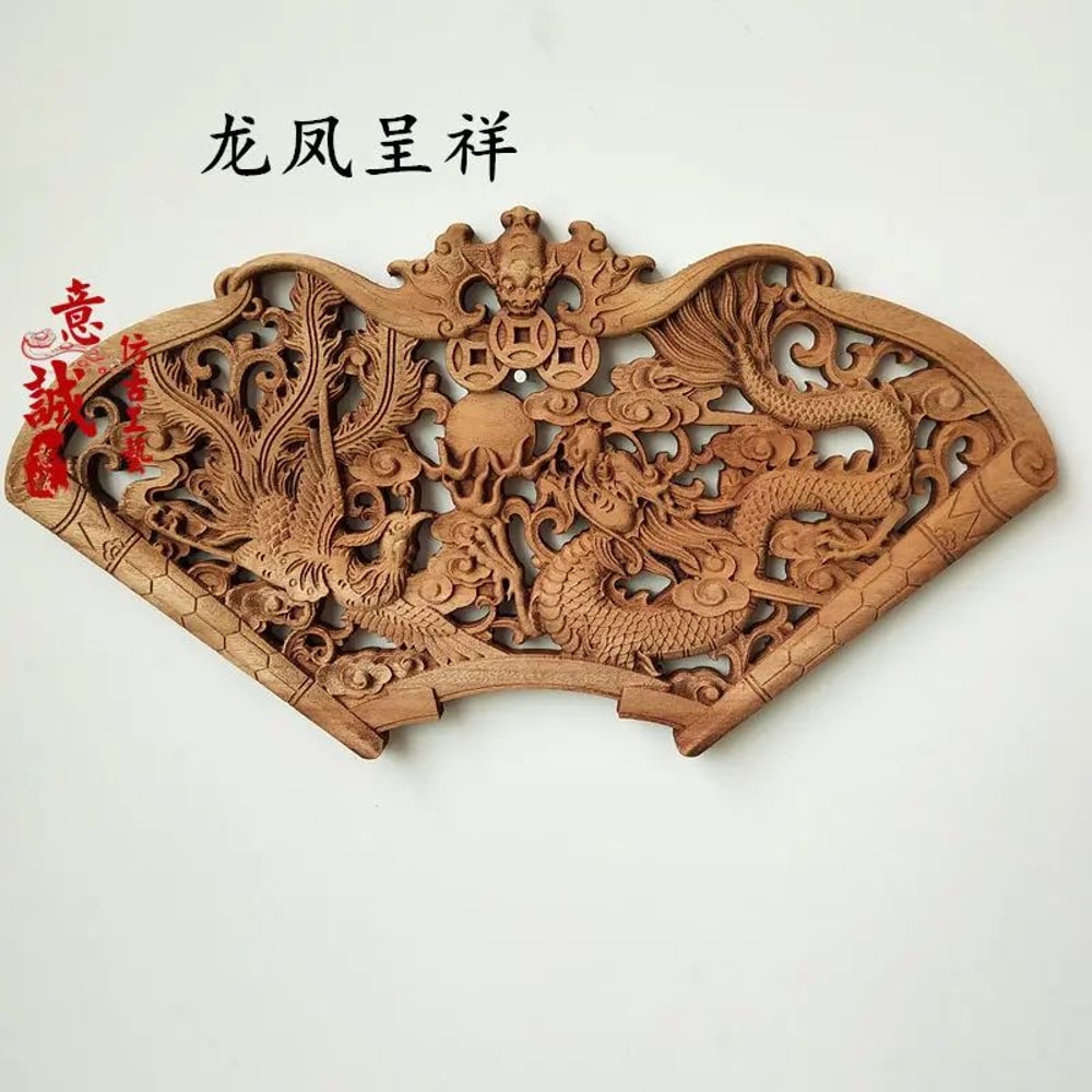 HandCarved Camphor Wood Dragon Phoenix Wall Art 3D Traditional Chinese Decorative Panel With Natu 8