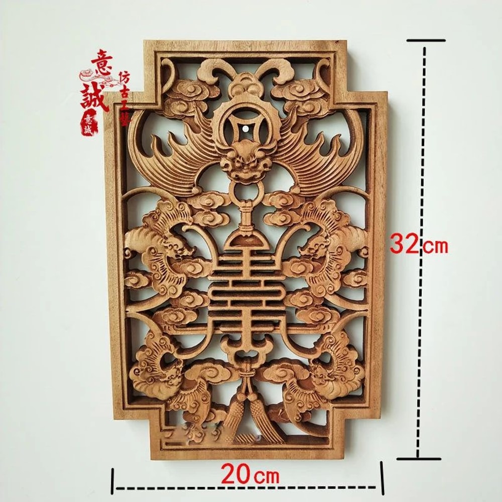HandCarved Camphor Wood Dragon Phoenix Wall Art 3D Traditional Chinese Decorative Panel With Natu 21