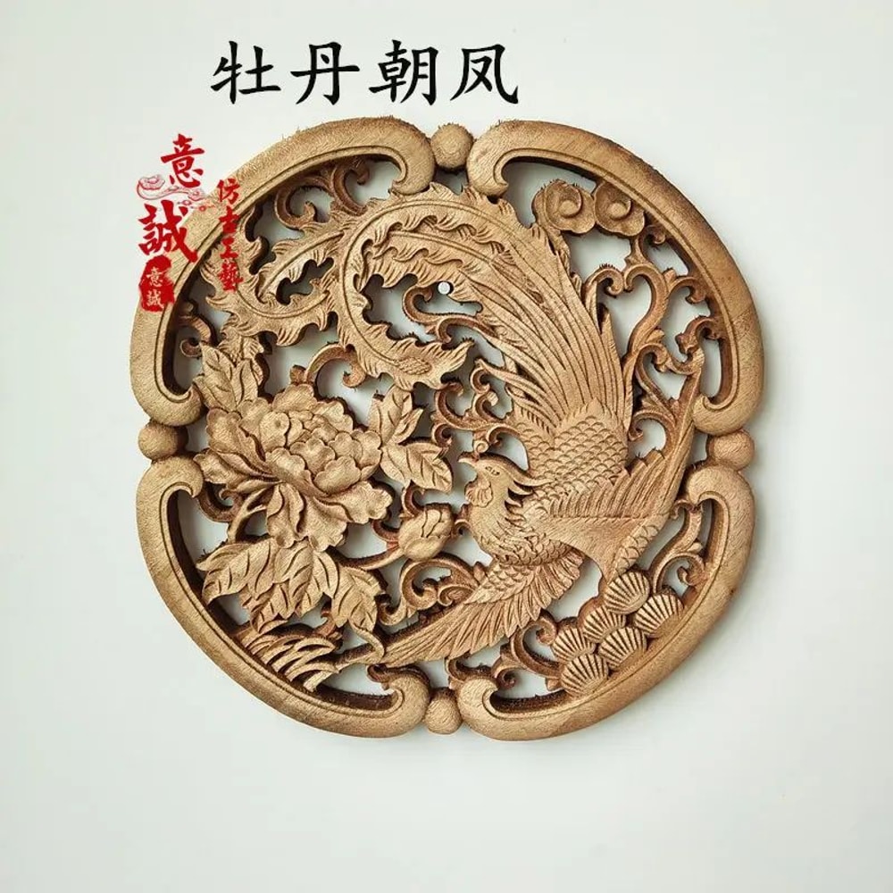 HandCarved Camphor Wood Dragon Phoenix Wall Art 3D Traditional Chinese Decorative Panel With Natu 27