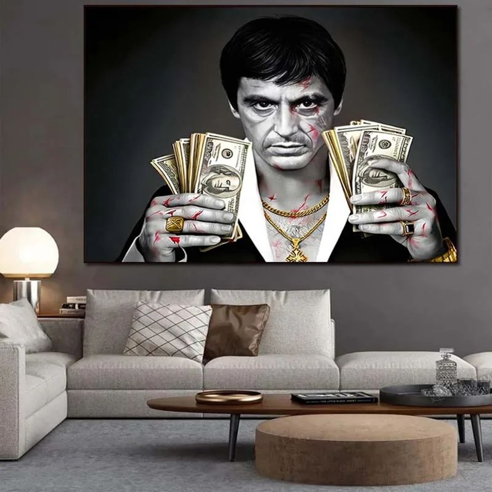 Scarface Tony Montana Canvas Wall Art Gangster Money Poster Print For Modern Home Decor 0