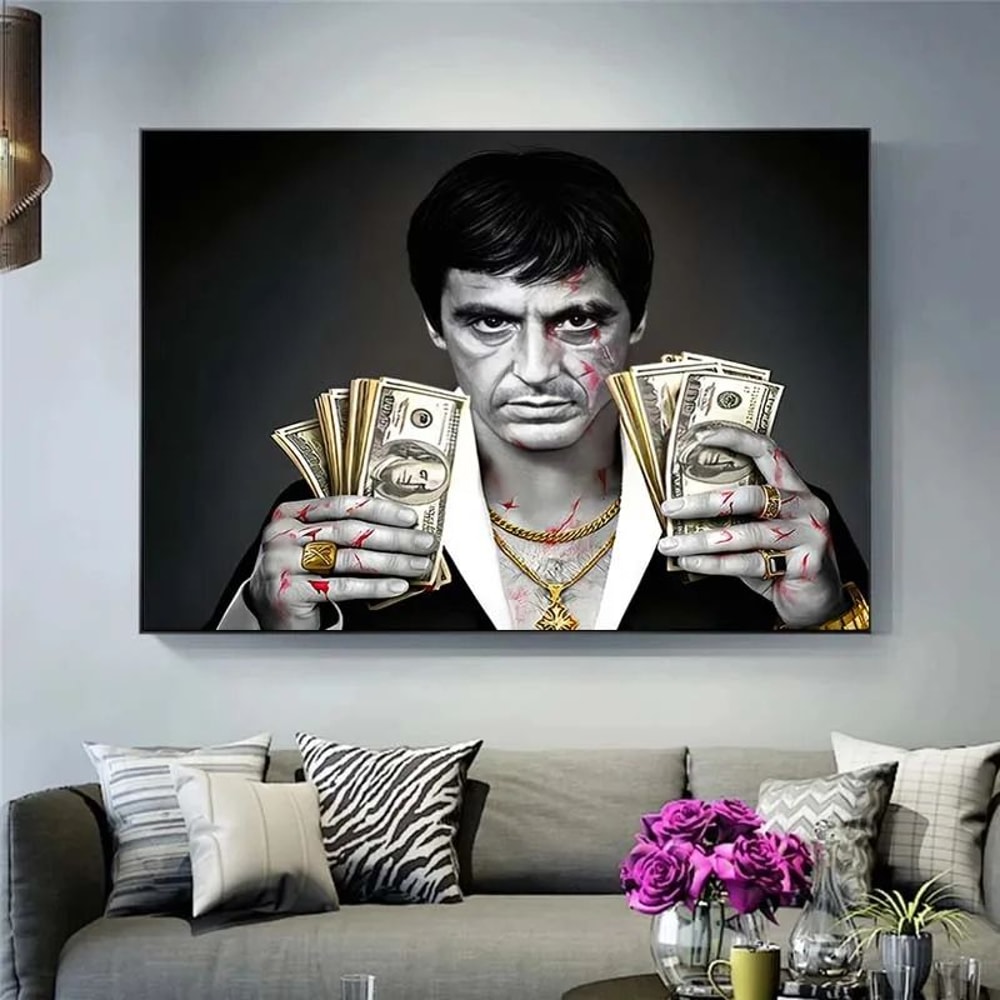 Scarface Tony Montana Canvas Wall Art Gangster Money Poster Print For Modern Home Decor 1