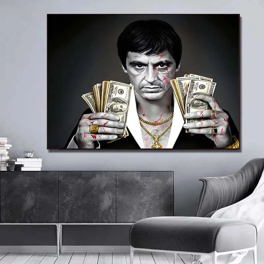 Scarface Tony Montana Canvas Wall Art Gangster Money Poster Print For Modern Home Decor 4