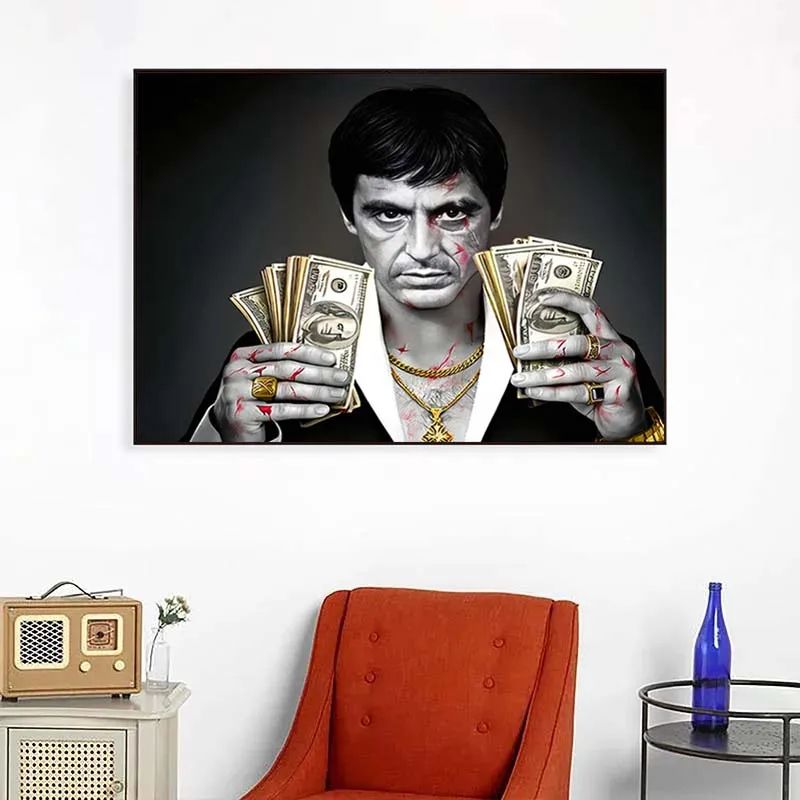 Scarface Tony Montana Canvas Wall Art Gangster Money Poster Print For Modern Home Decor 5