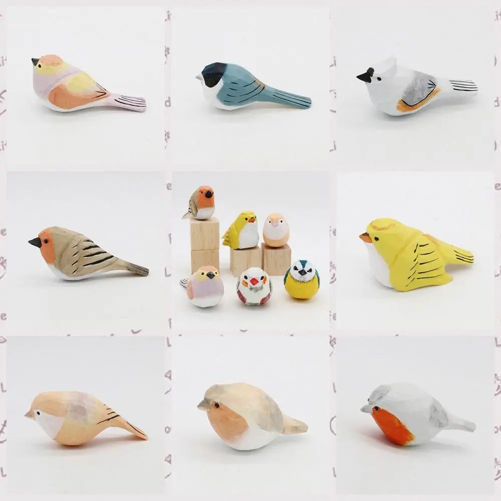 Handmade Wooden Bird Figurine Nordic Style HandCarved Basswood Bird Decor Gift 1