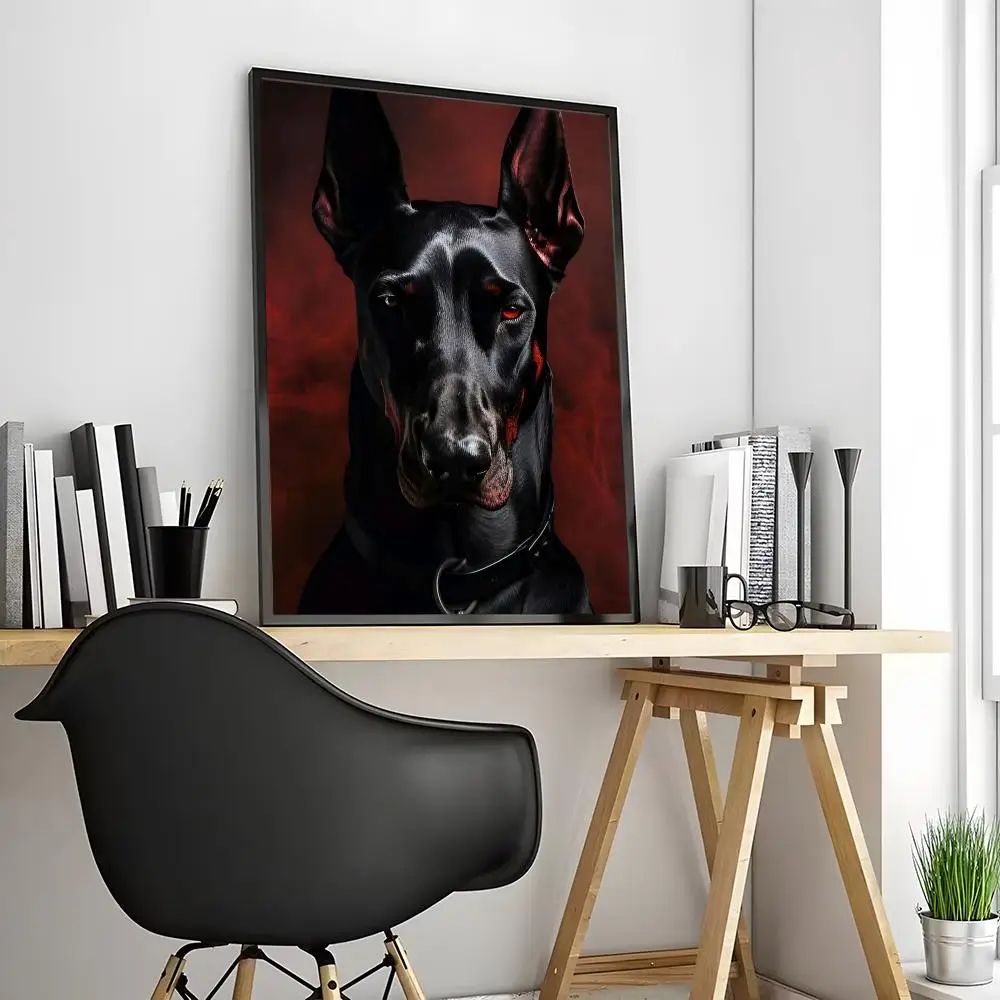 Black Doberman Woman Canvas Wall Art Elegant Calligraphy Portrait Print For Modern Home Decor 1