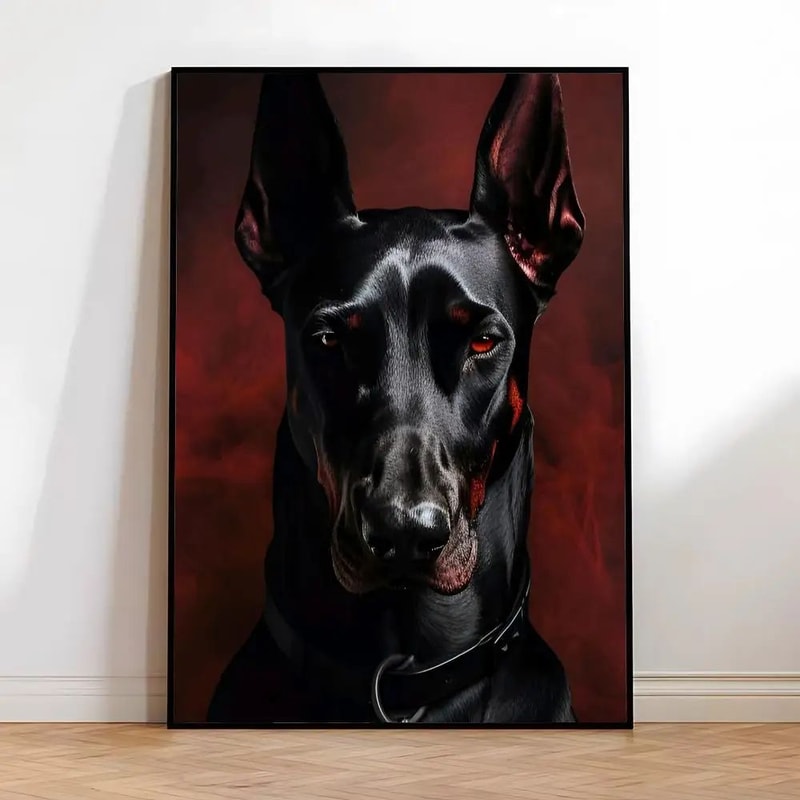 Black Doberman Woman Canvas Wall Art Elegant Calligraphy Portrait Print For Modern Home Decor 2