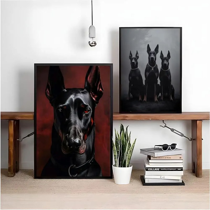 Black Doberman Woman Canvas Wall Art Elegant Calligraphy Portrait Print For Modern Home Decor 0