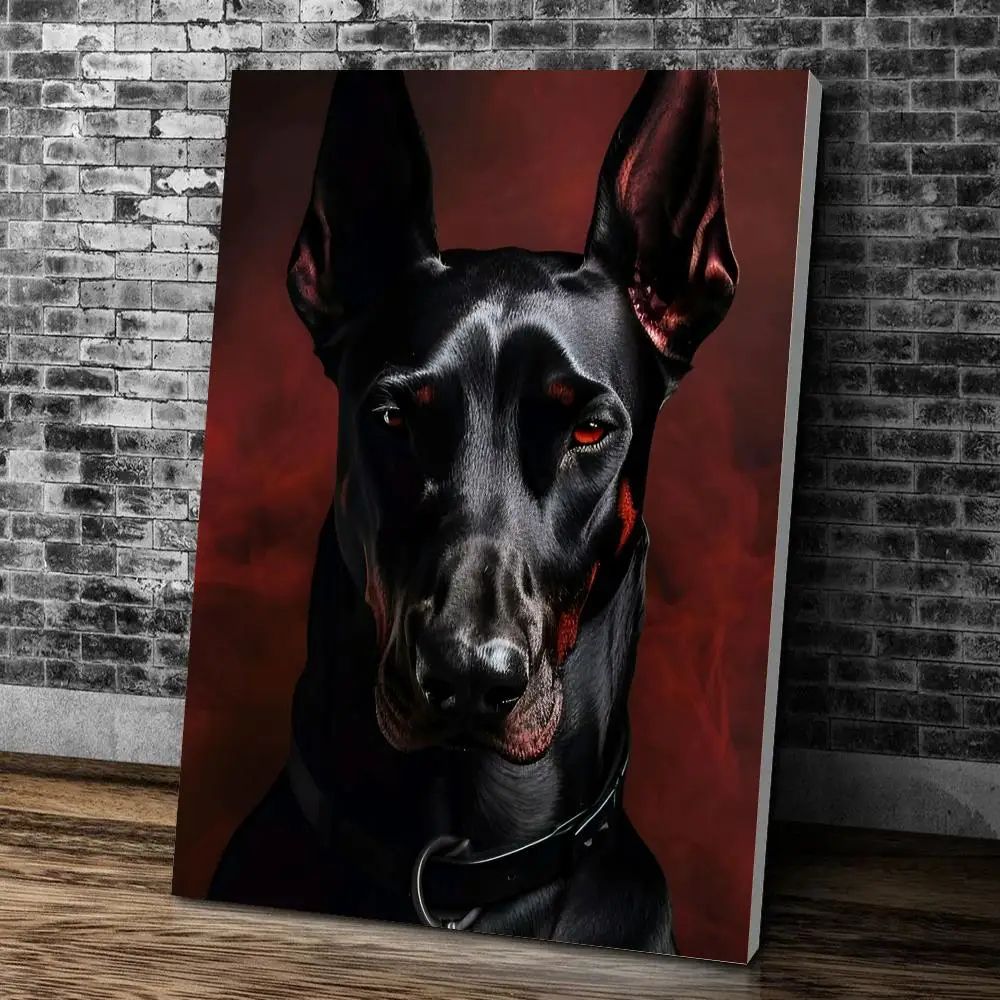 Black Doberman Woman Canvas Wall Art Elegant Calligraphy Portrait Print For Modern Home Decor 6