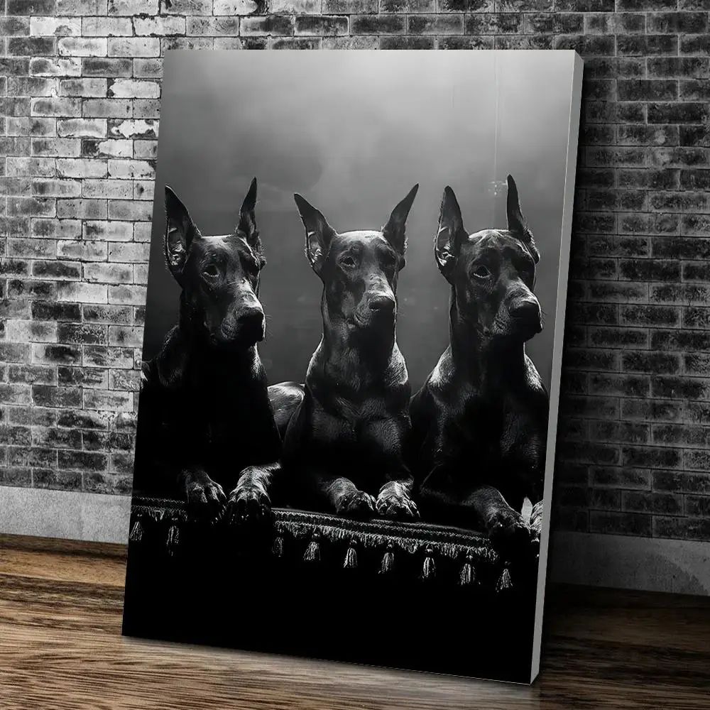 Black Doberman Woman Canvas Wall Art Elegant Calligraphy Portrait Print For Modern Home Decor 8