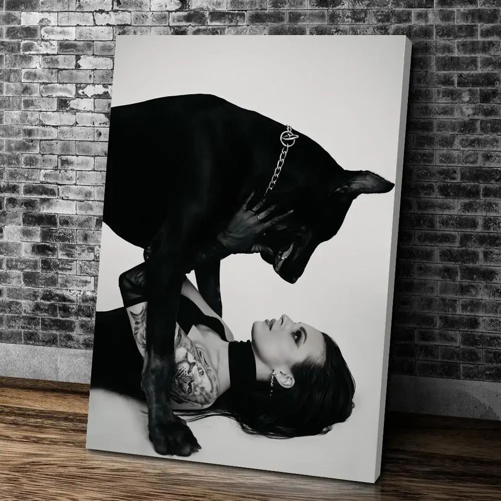Black Doberman Woman Canvas Wall Art Elegant Calligraphy Portrait Print For Modern Home Decor 10