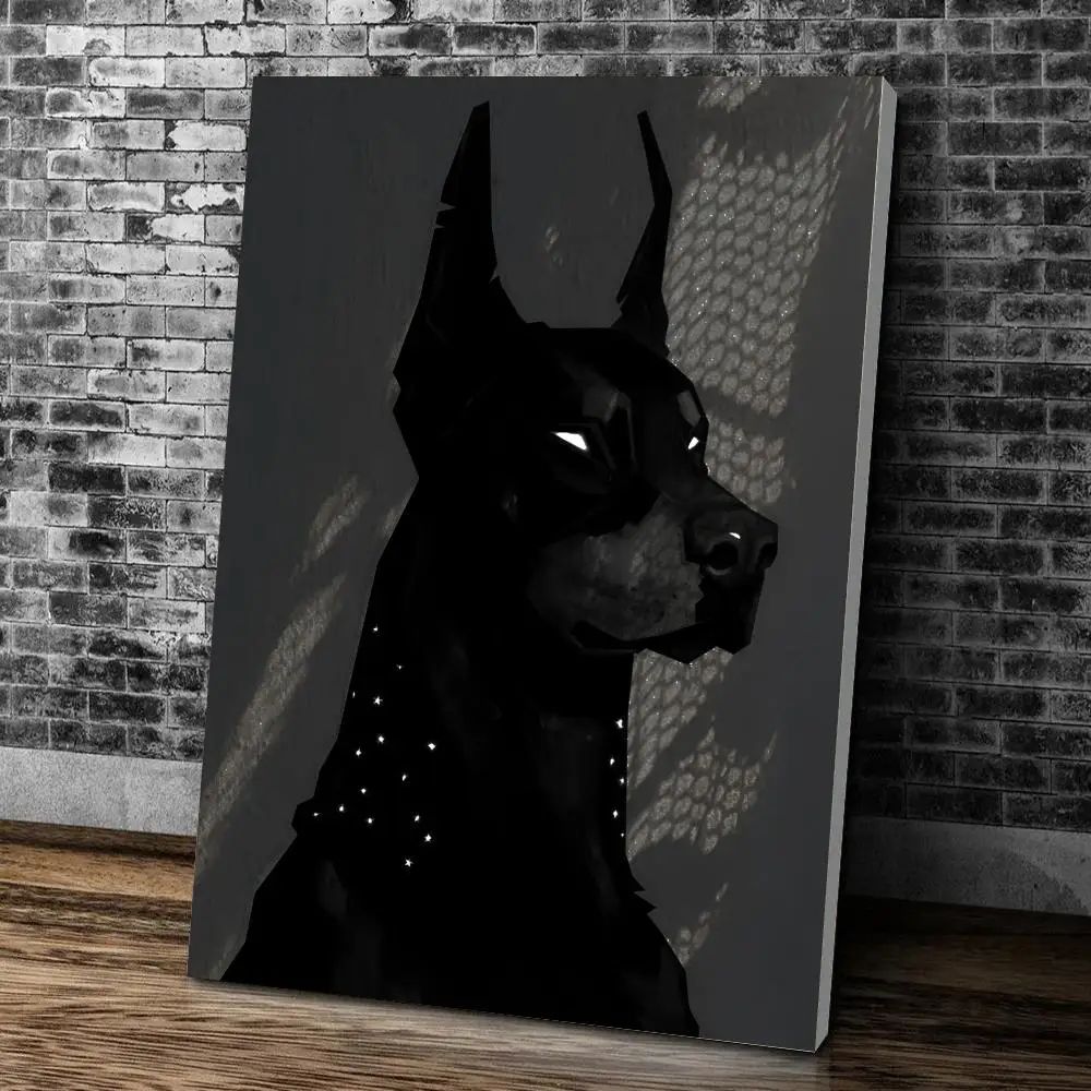 Black Doberman Woman Canvas Wall Art Elegant Calligraphy Portrait Print For Modern Home Decor 16