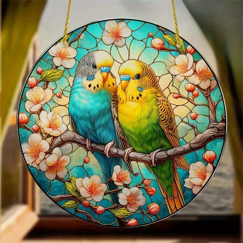 Cute Acrylic Bird Flower Hanging Pendant 2D Flat Cartoon Ornament For Car Window Gift Decor 10