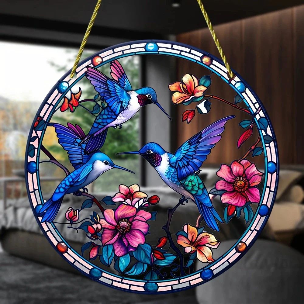 Cute Acrylic Bird Flower Hanging Pendant 2D Flat Cartoon Ornament For Car Window Gift Decor 13