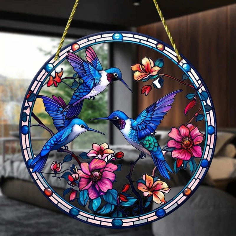 Cute Acrylic Bird Flower Hanging Pendant 2D Flat Cartoon Ornament For Car Window Gift Decor 13