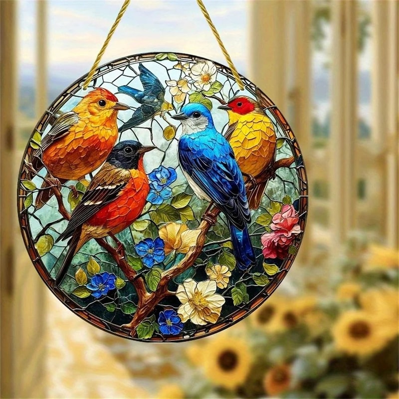Cute Acrylic Bird Flower Hanging Pendant 2D Flat Cartoon Ornament For Car Window Gift Decor 14