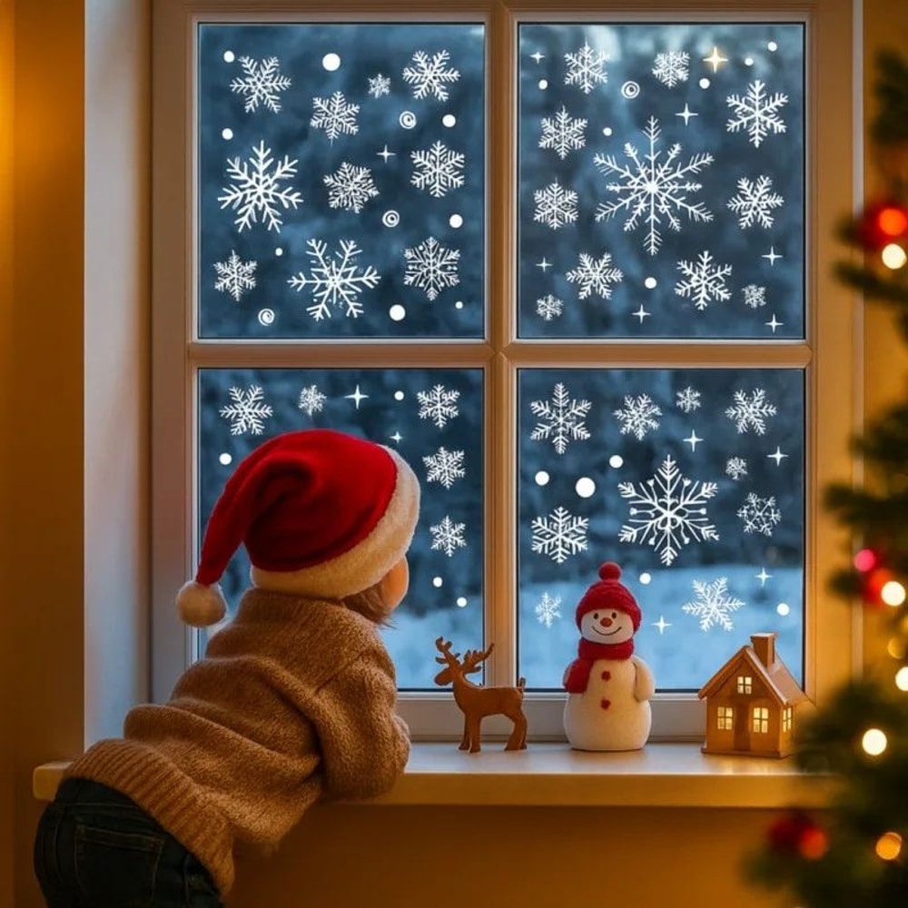 Christmas Snowflake Window Stickers Festive White PVC Glass Decals For Holiday Home Decor 2