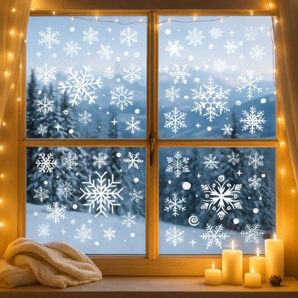 Christmas Snowflake Window Stickers Festive White PVC Glass Decals For Holiday Home Decor 1