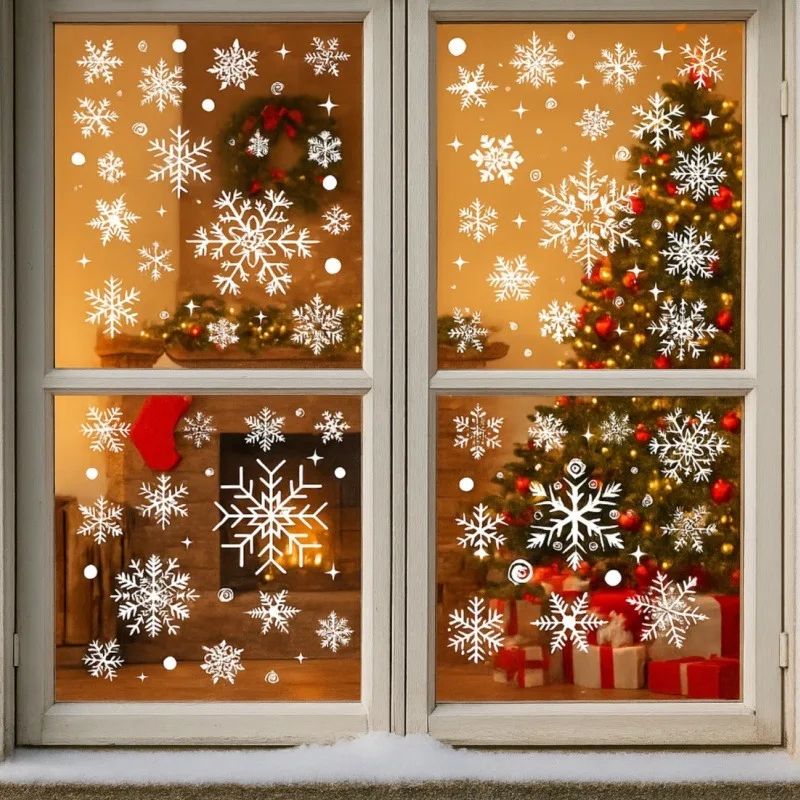 Christmas Snowflake Window Stickers Festive White PVC Glass Decals For Holiday Home Decor 5