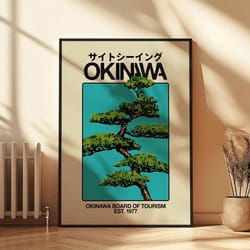 okinawa retro skyline canvas wall art – japanese travel poster print for modern home decor