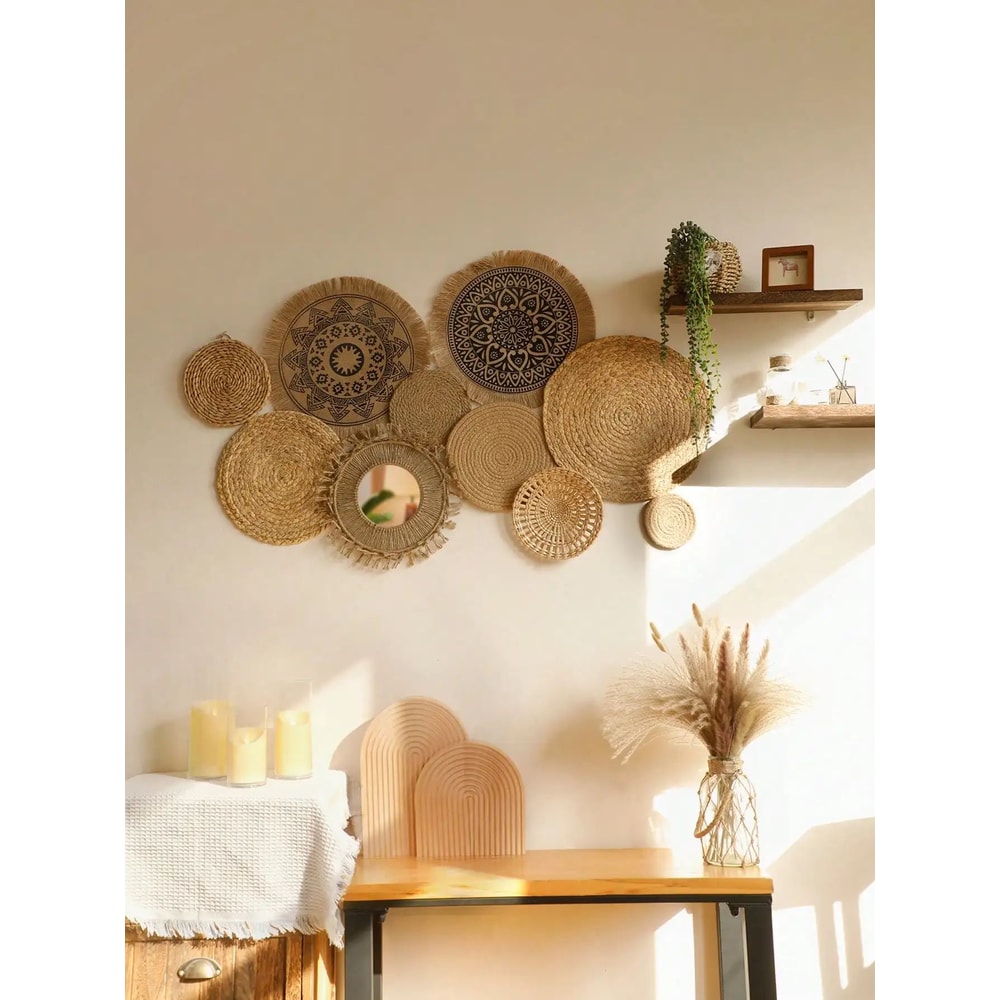 Boho Woven Wall Basket Decor Set Handmade Seagrass Hanging Baskets For Rustic Farmhouse Walls 0
