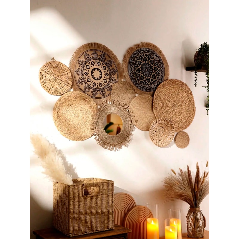 Boho Woven Wall Basket Decor Set Handmade Seagrass Hanging Baskets For Rustic Farmhouse Walls 2