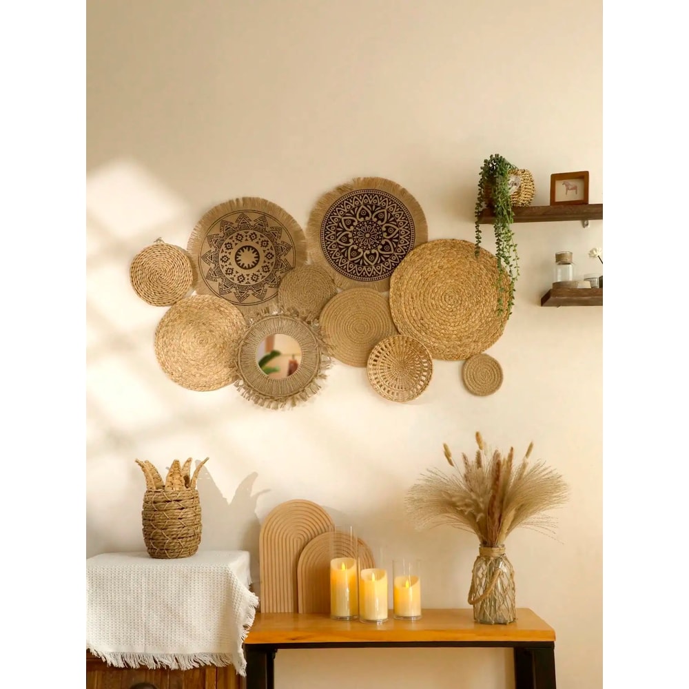 Boho Woven Wall Basket Decor Set Handmade Seagrass Hanging Baskets For Rustic Farmhouse Walls 3