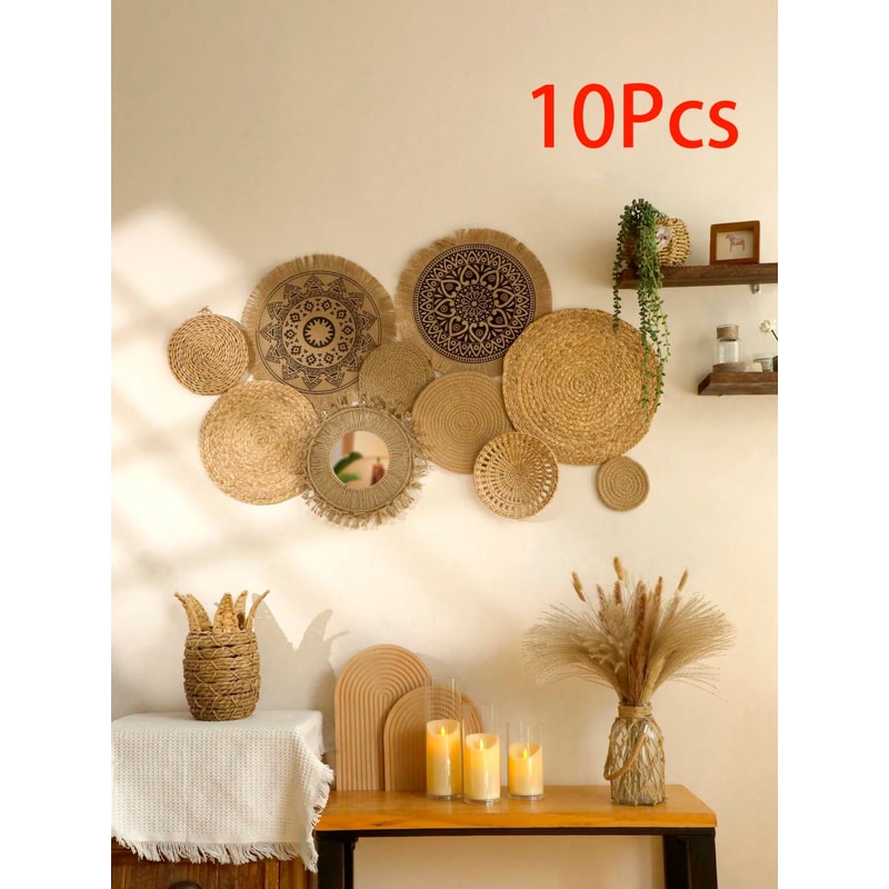 Boho Woven Wall Basket Decor Set Handmade Seagrass Hanging Baskets For Rustic Farmhouse Walls 16