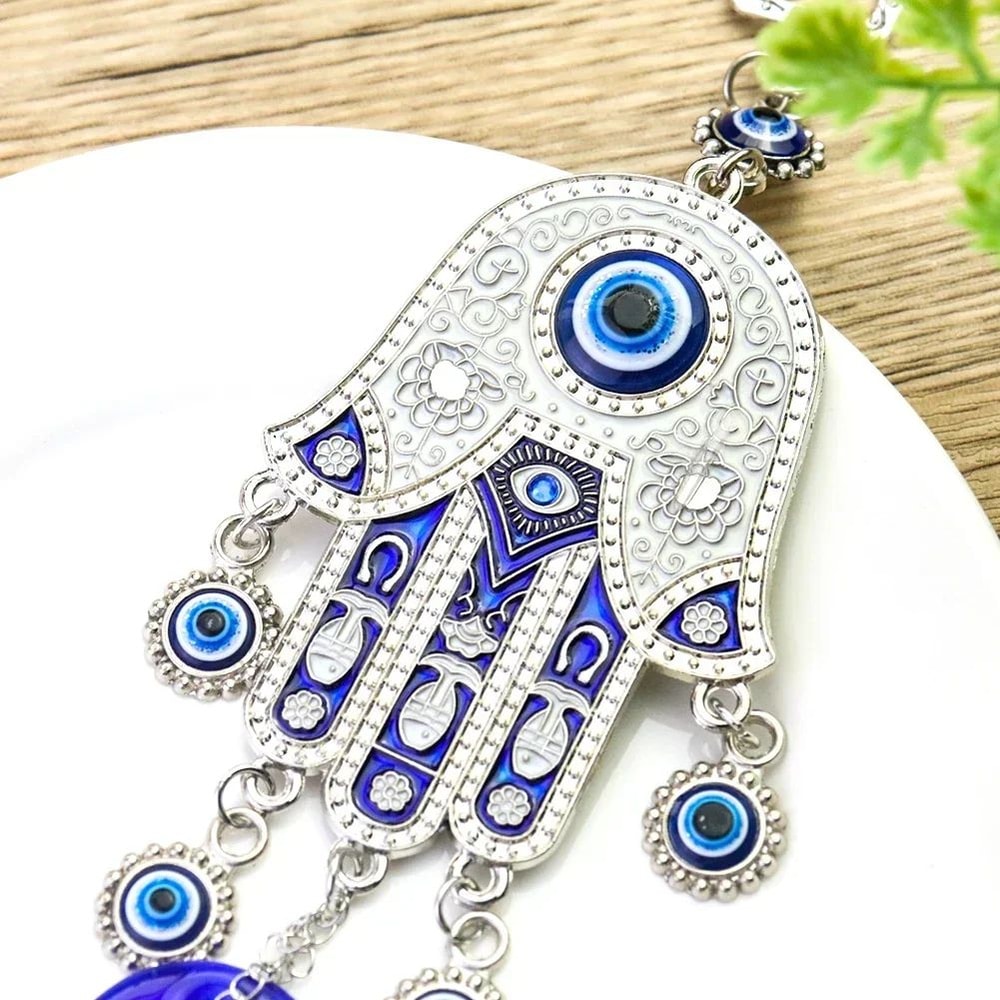 Evil Eye Hamsa Hand Wind Chime Wall Decor Geometric Metal Hanging Ornament For Protection Meditat 1