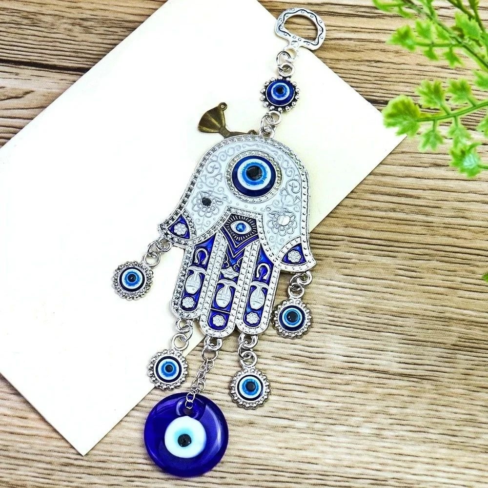 Evil Eye Hamsa Hand Wind Chime Wall Decor Geometric Metal Hanging Ornament For Protection Meditat 2